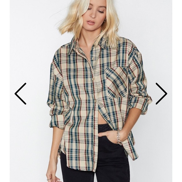 Nasty Gal Tops - Nasty Gal ‘You’re in My Plaid Books Relaxed Shirt